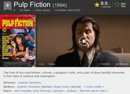 film dengan rating tertinggi sepanjang masa pulp fiction