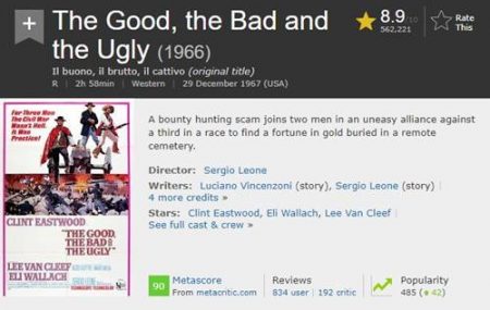 film dengan rating tertinggi sepanjang masa the good the bad and the ugly